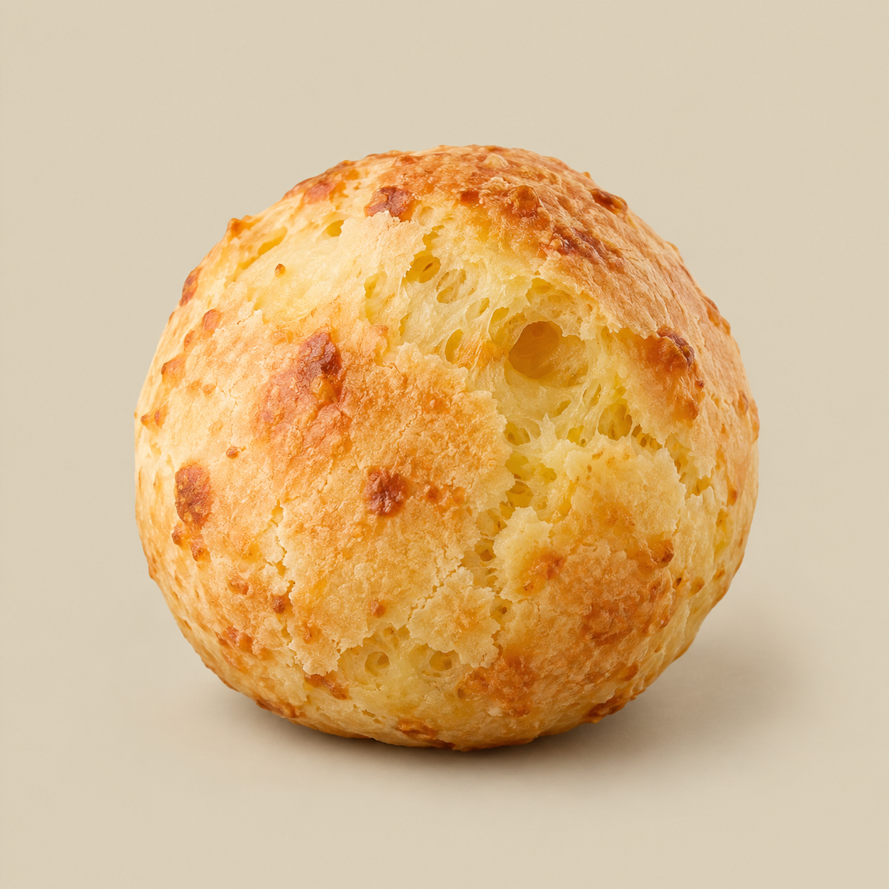 Pão de queijo proteico Bêva, dourado e assado